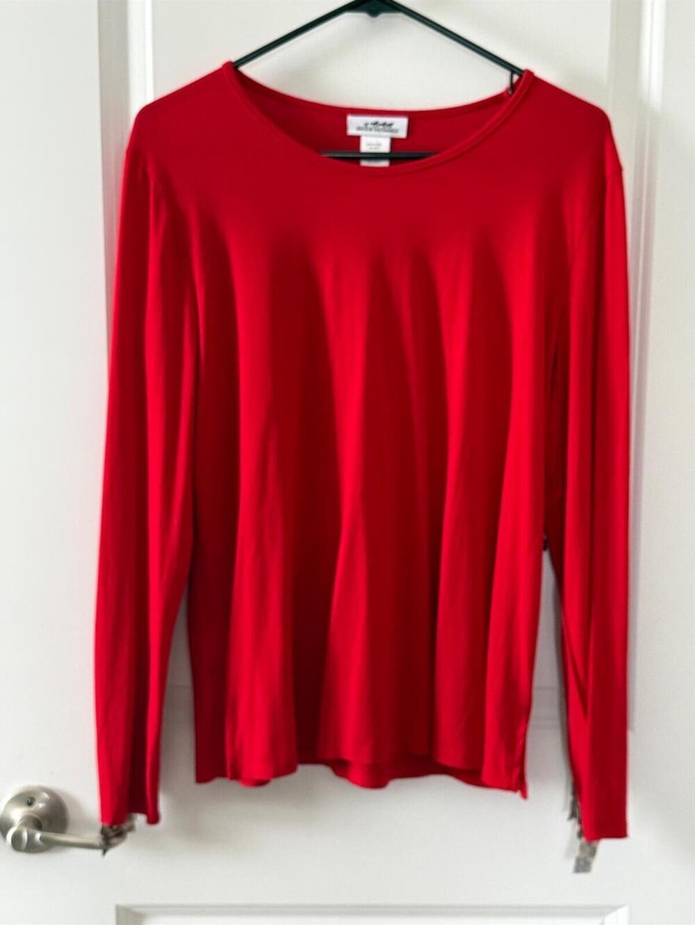 Back in the Saddle Bright Red Long Sleeve Crewneck Top with Animal Print Fringe